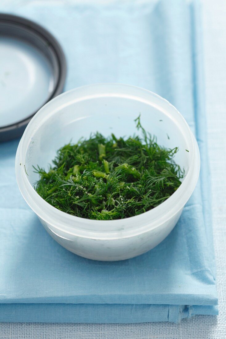 Chopped, frozen dill