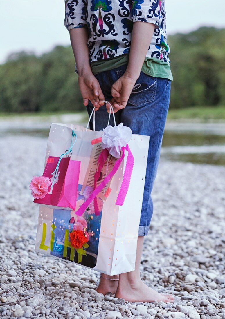 Lantern made from large decorated paper bag