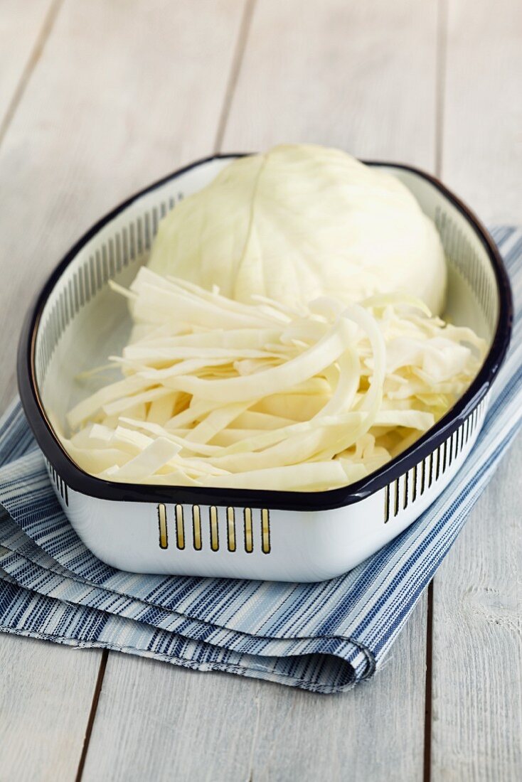 Raw white cabbage, partially chopped