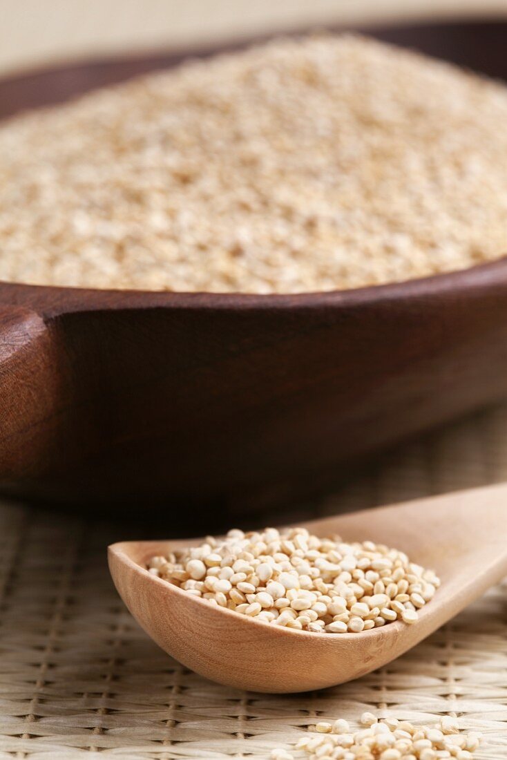 Quinoa on a wooden spoon