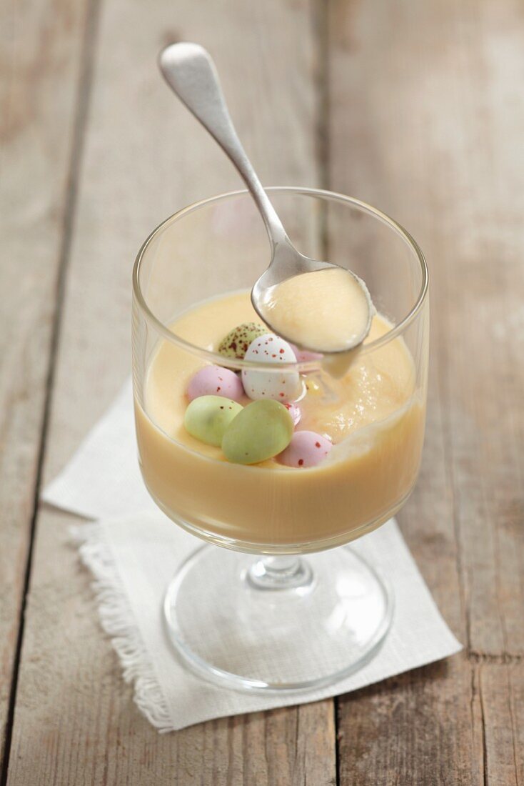 White chocolate cream with sugar eggs