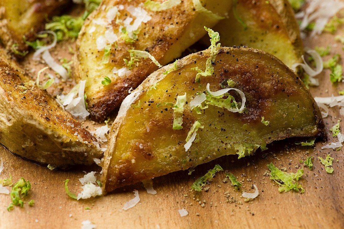 Roasted Potato Wedges with Parmesan Cheese and Lime Zest