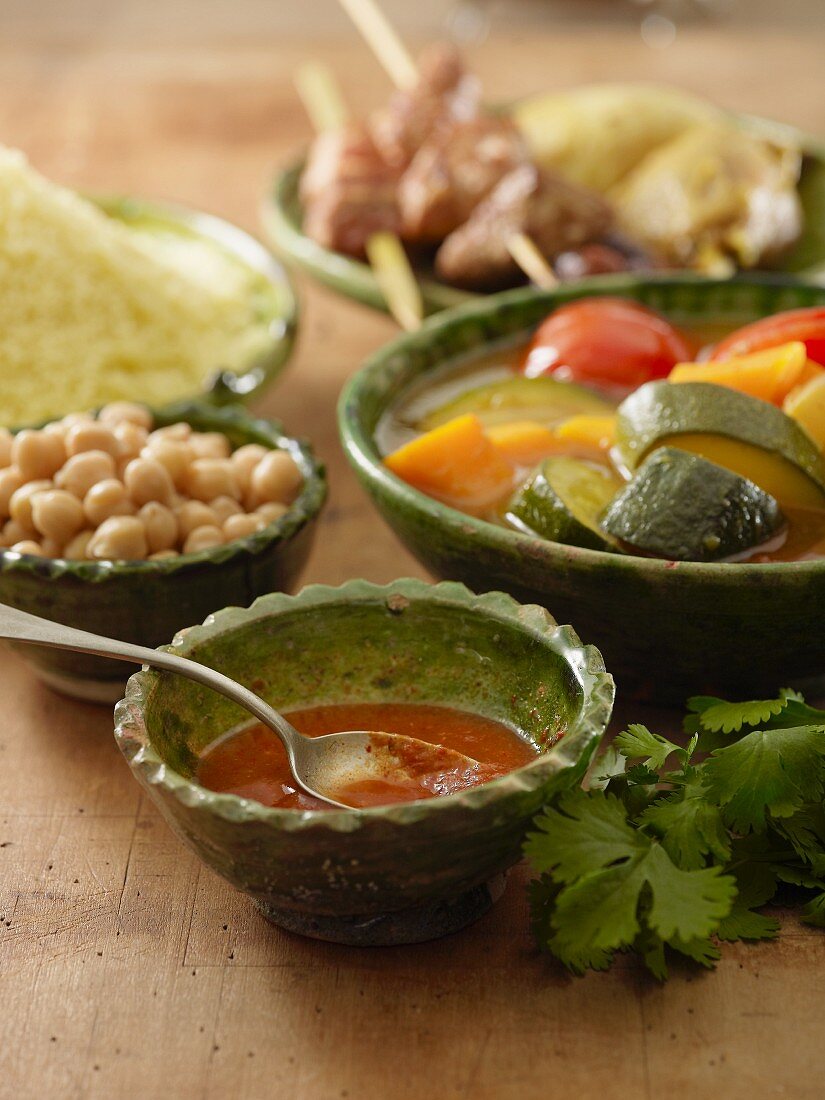 Ingredients for couscous with vegetables and meat