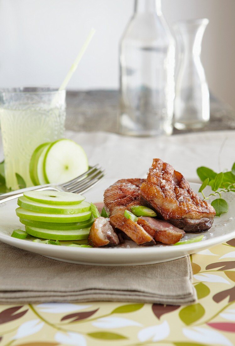 Glazed duck breast with a green apple salad