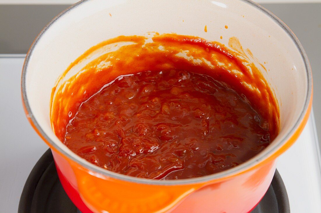 Barbecue sauce in a saucepan
