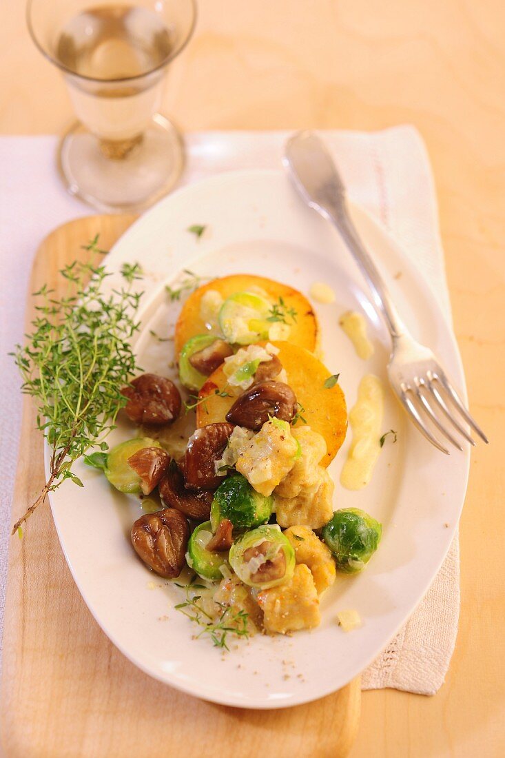 Gnocchi with chestnuts and Brussels sprouts