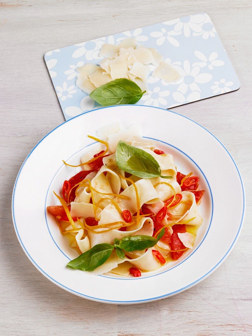Tagliatelle with chilli rings and orange zest