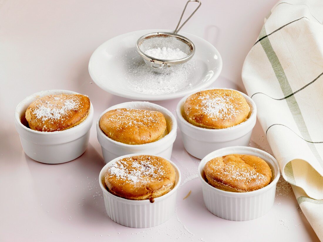 Soufflés dusted with icing sugar