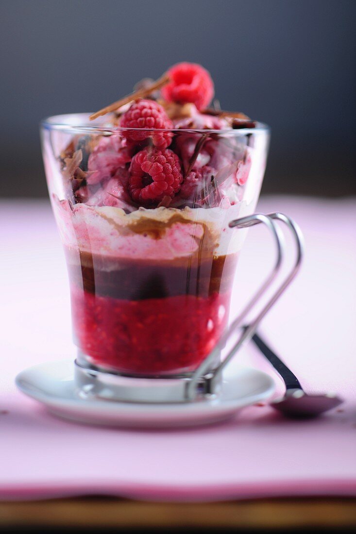 A layered raspberry dessert