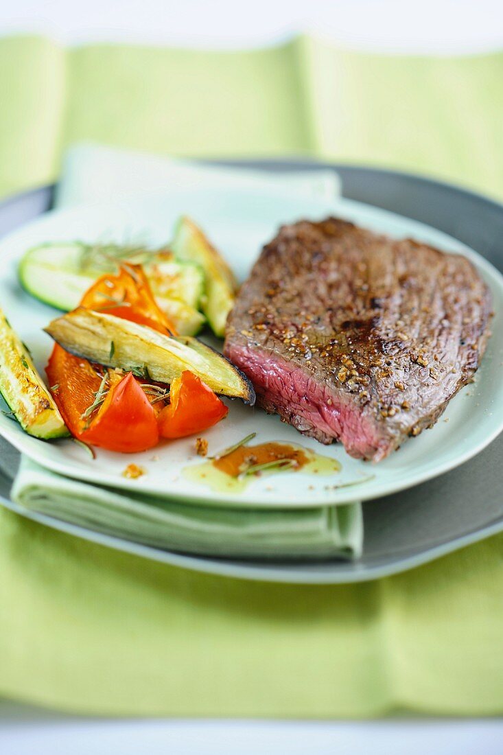 Beef steak with oven-roasted vegetables