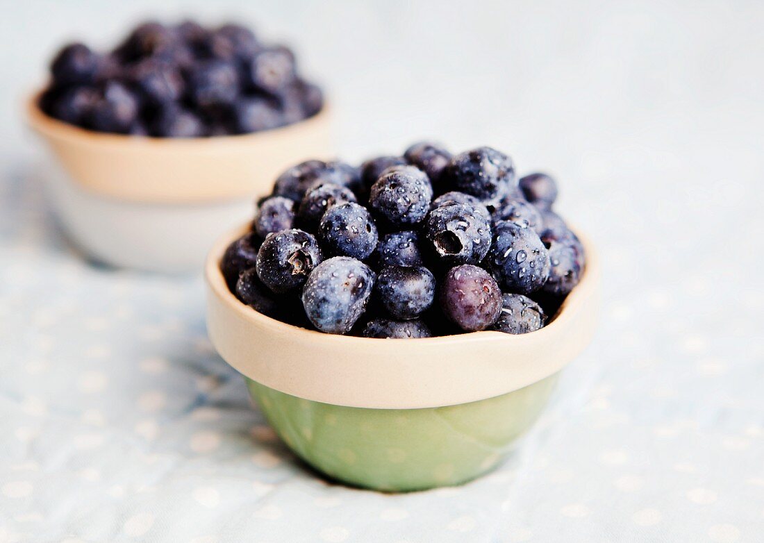 Bowls of fresh blueberries