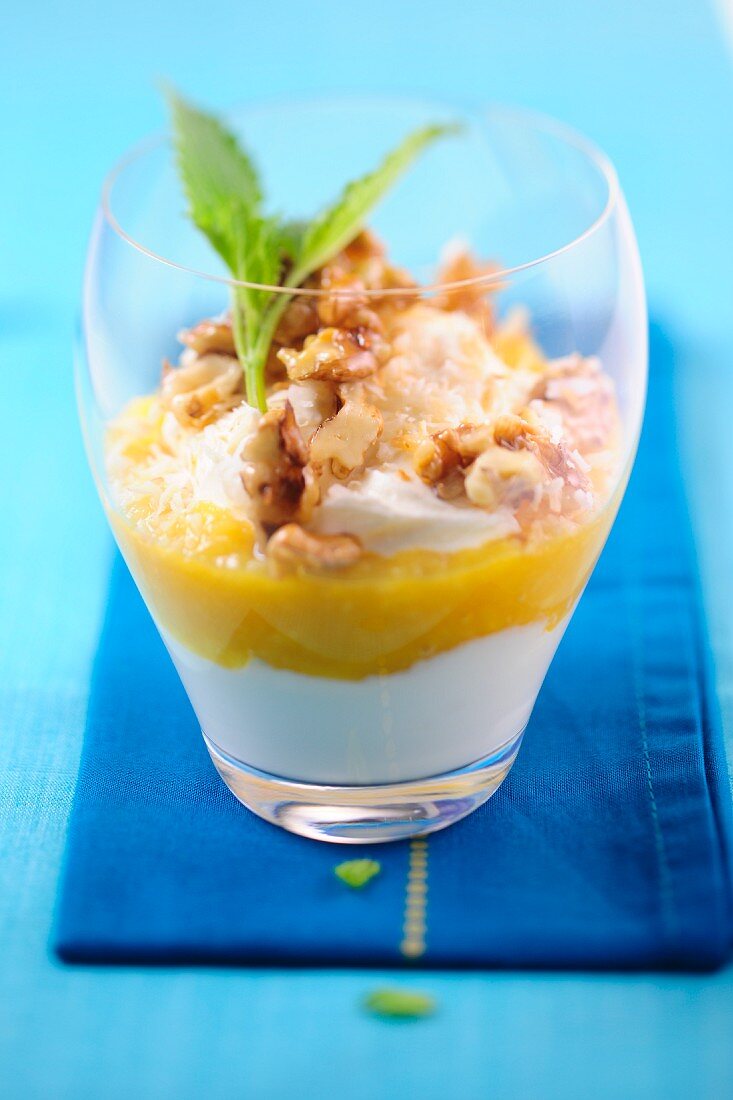 Quark yogurt creme with mango purée