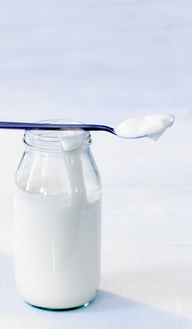 Natural yoghurt in a jar