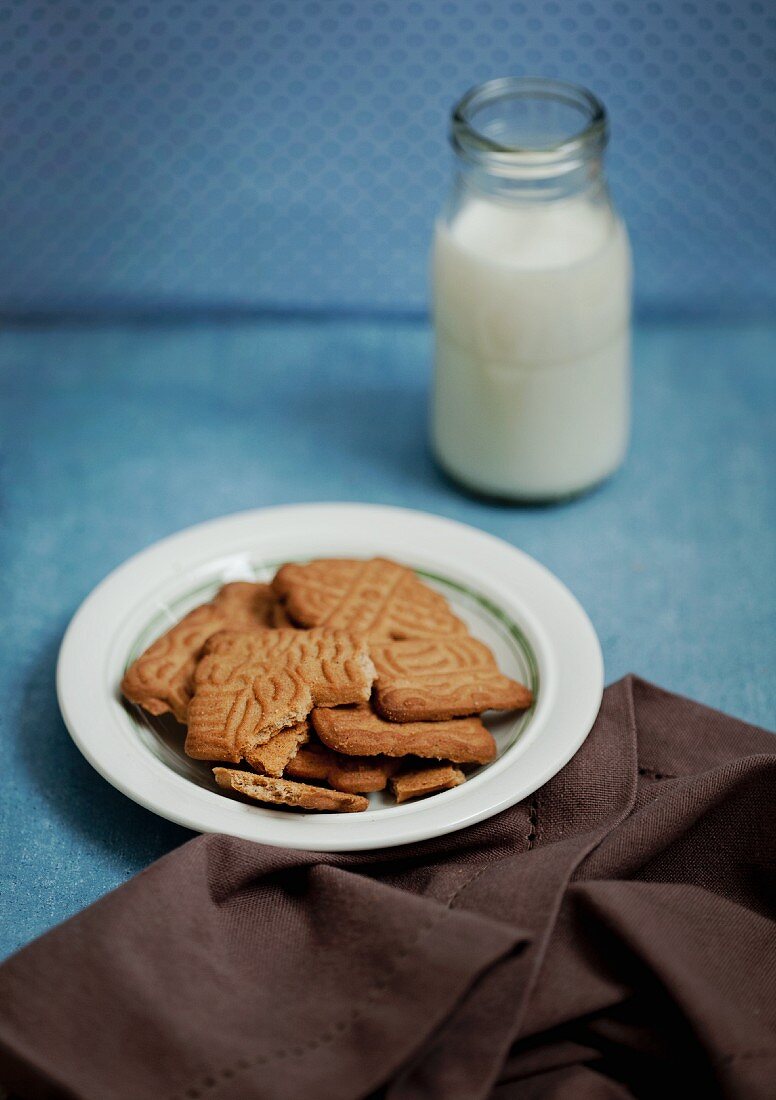 Gingerbread biscuits and a bottle of milk