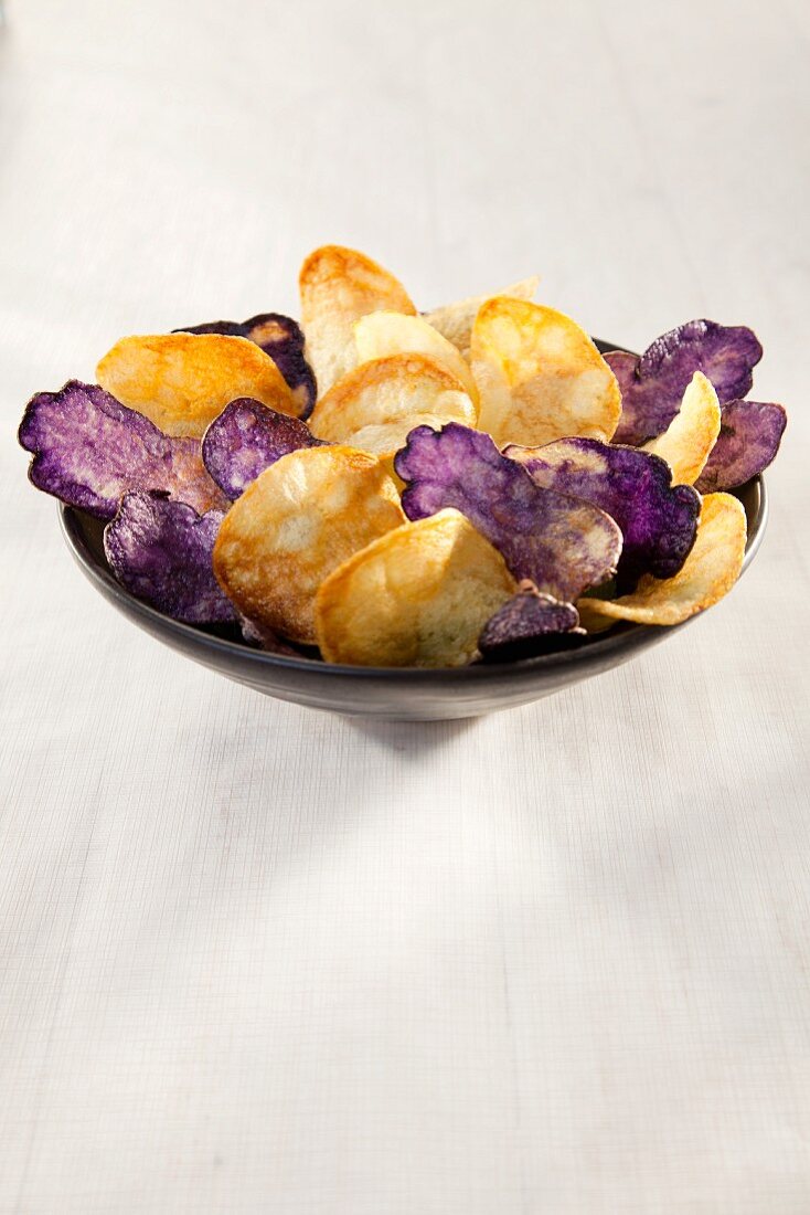 Purple and white potato chips