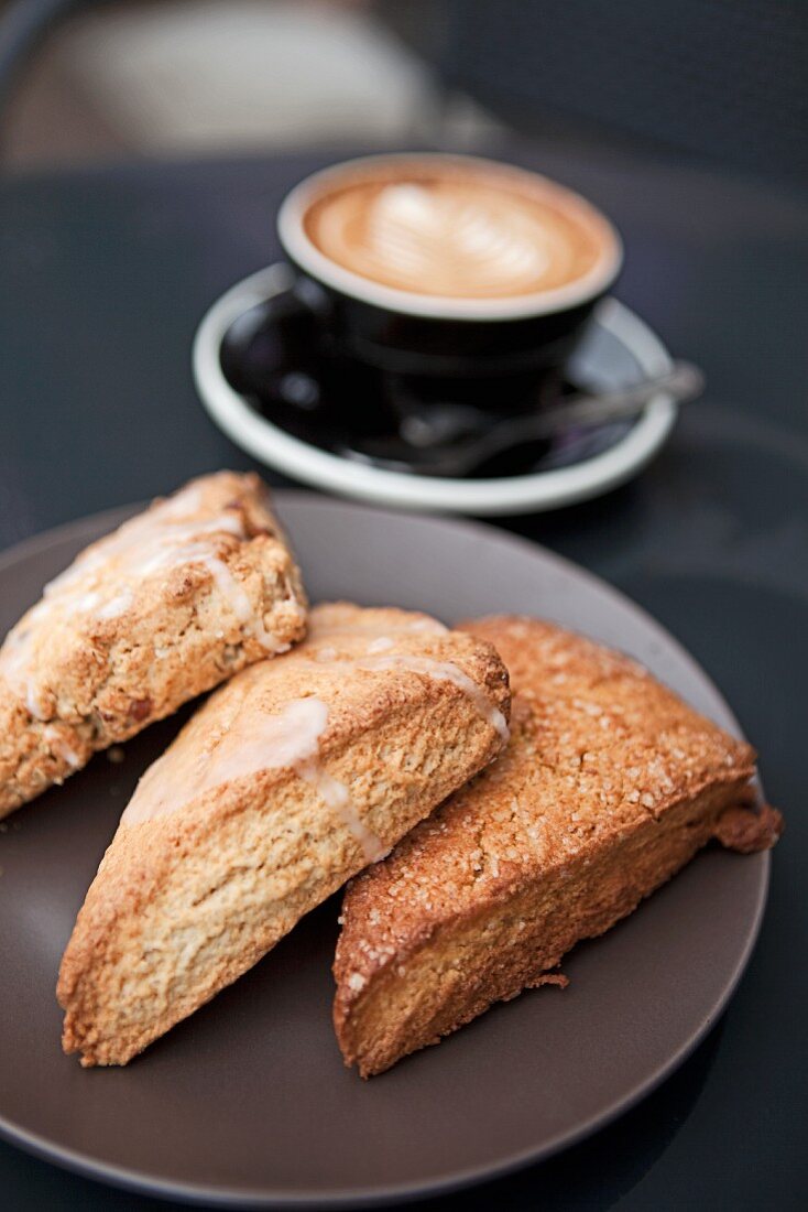 Pumpkin, Lemon, and Honey Pecan Scones; Cappuccino