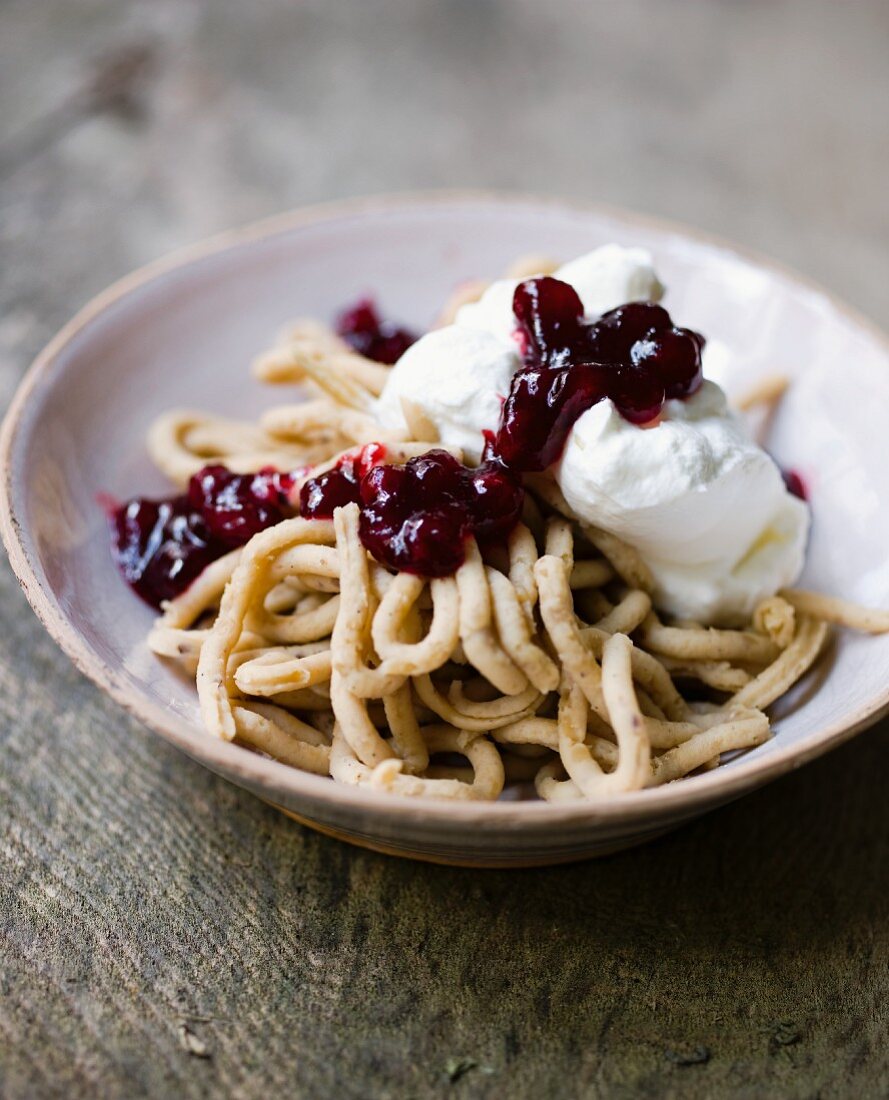 Monte bianco (chestnut creme with cream and lingonberries)