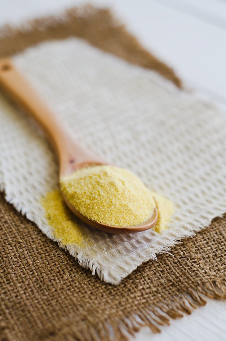 Polenta on a wooden spoon