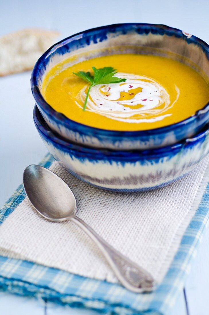 Cream of pumpkin soup with sour cream