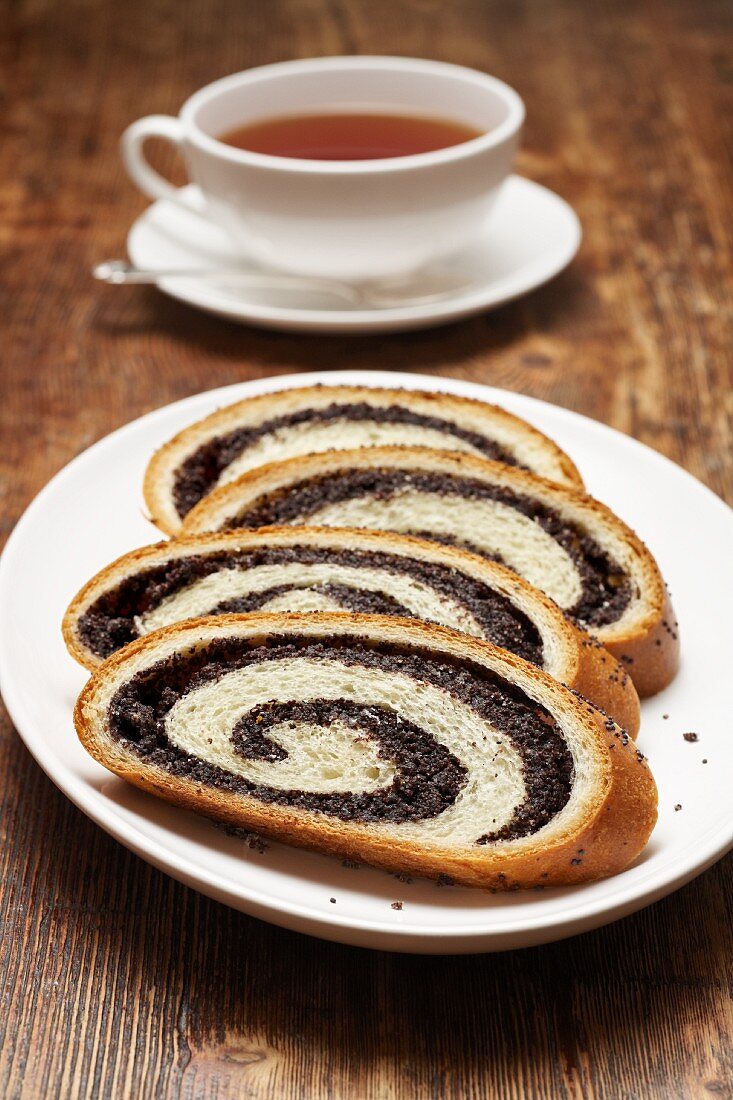 Poppyseed strudel and a cup of tea