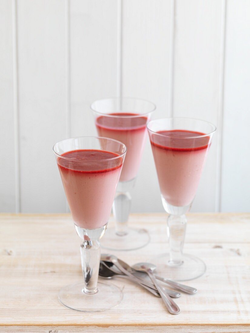 Three glasses of raspberry mousse