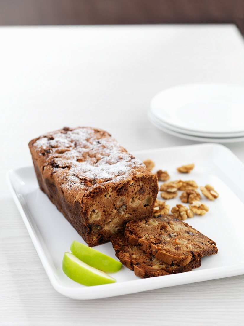 Apple and walnut bread, sliced