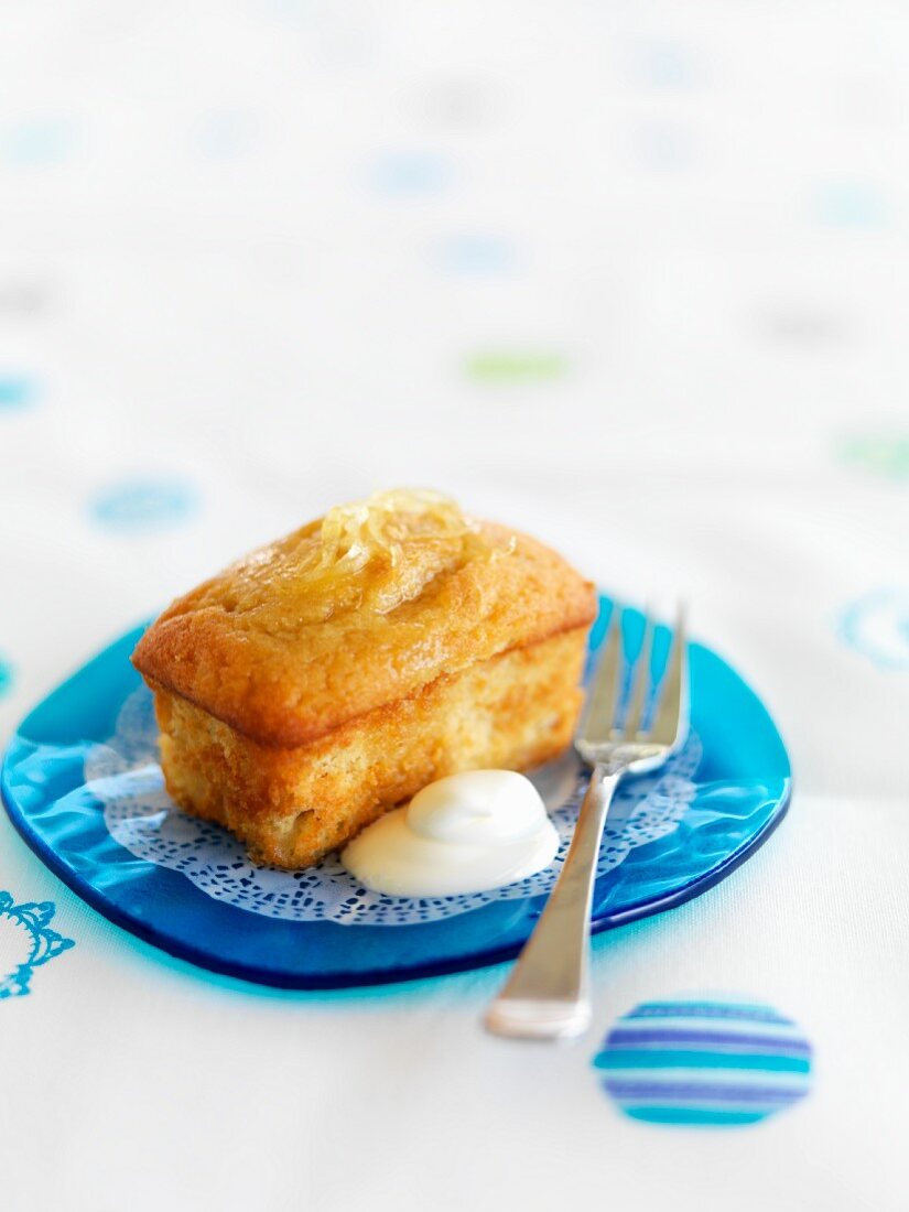 A mini apricot cake with lemon syrup