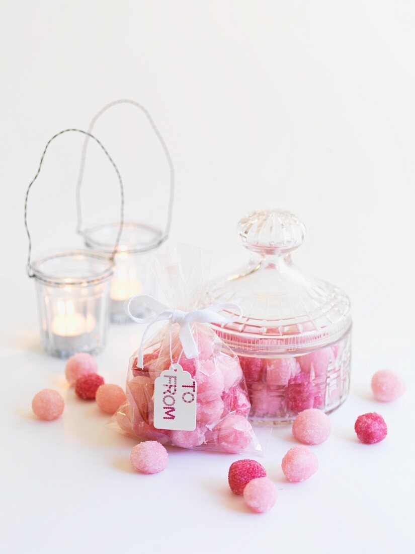 Pink sugar balls as a gift
