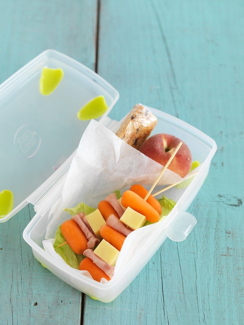 Carrot kebabs in a school lunchbox