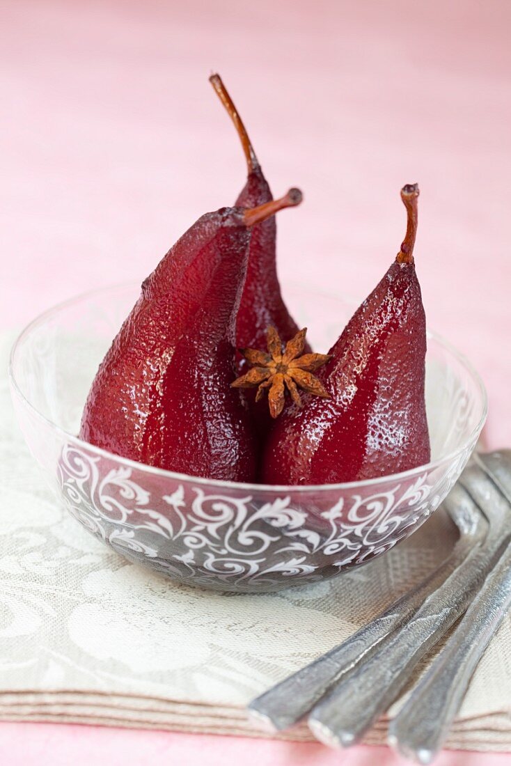 Red wine pears with star anise