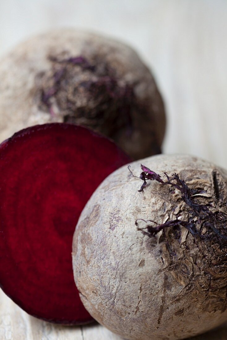 Beetroots, whole and halved