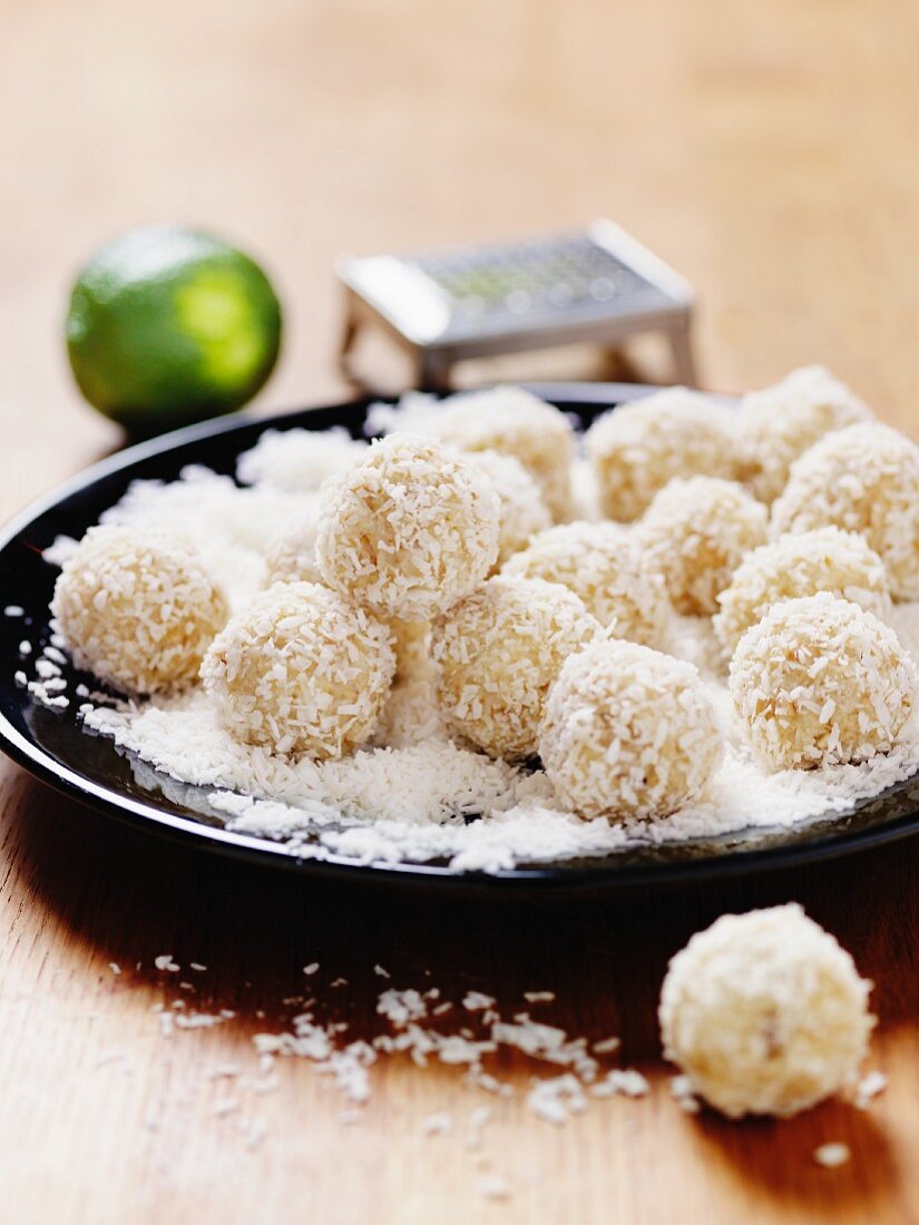 White chocolate truffles with coconut and limes