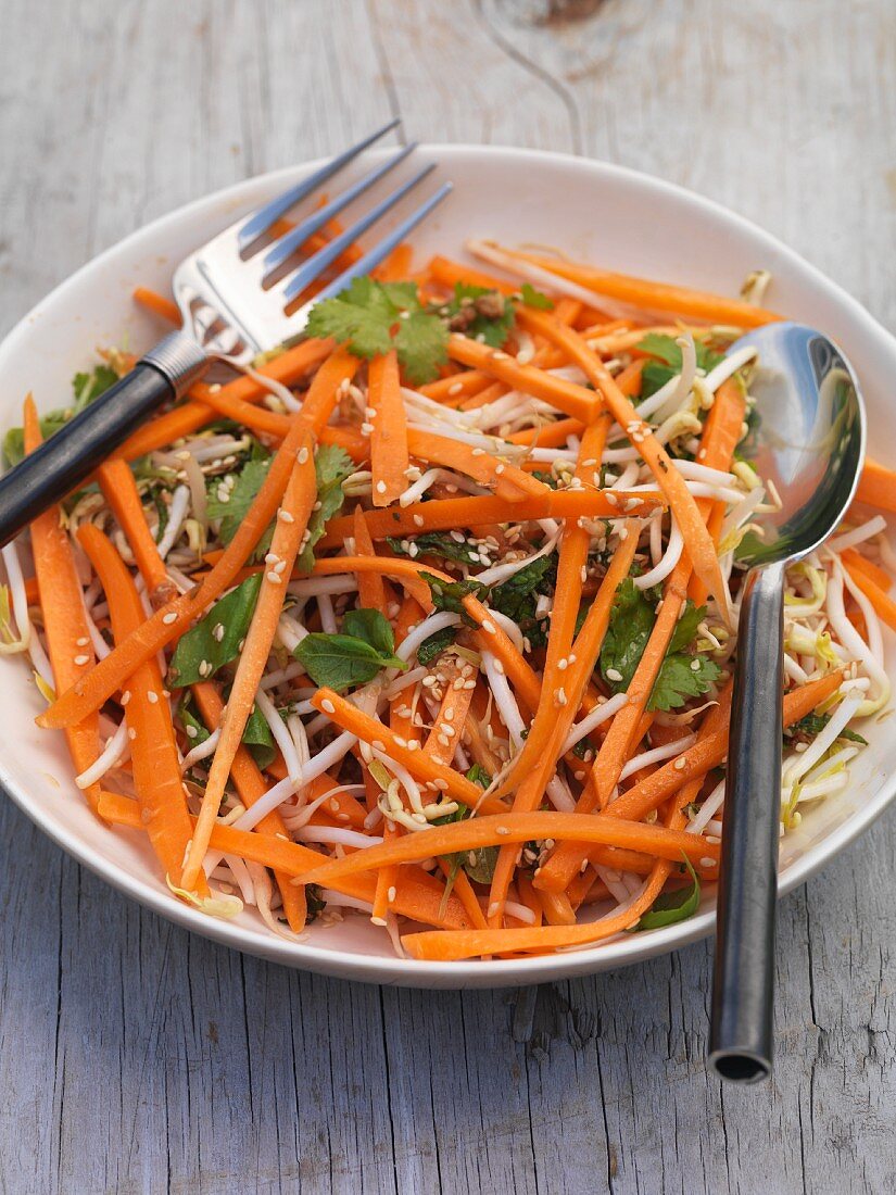 Carrot salad with bean sprouts
