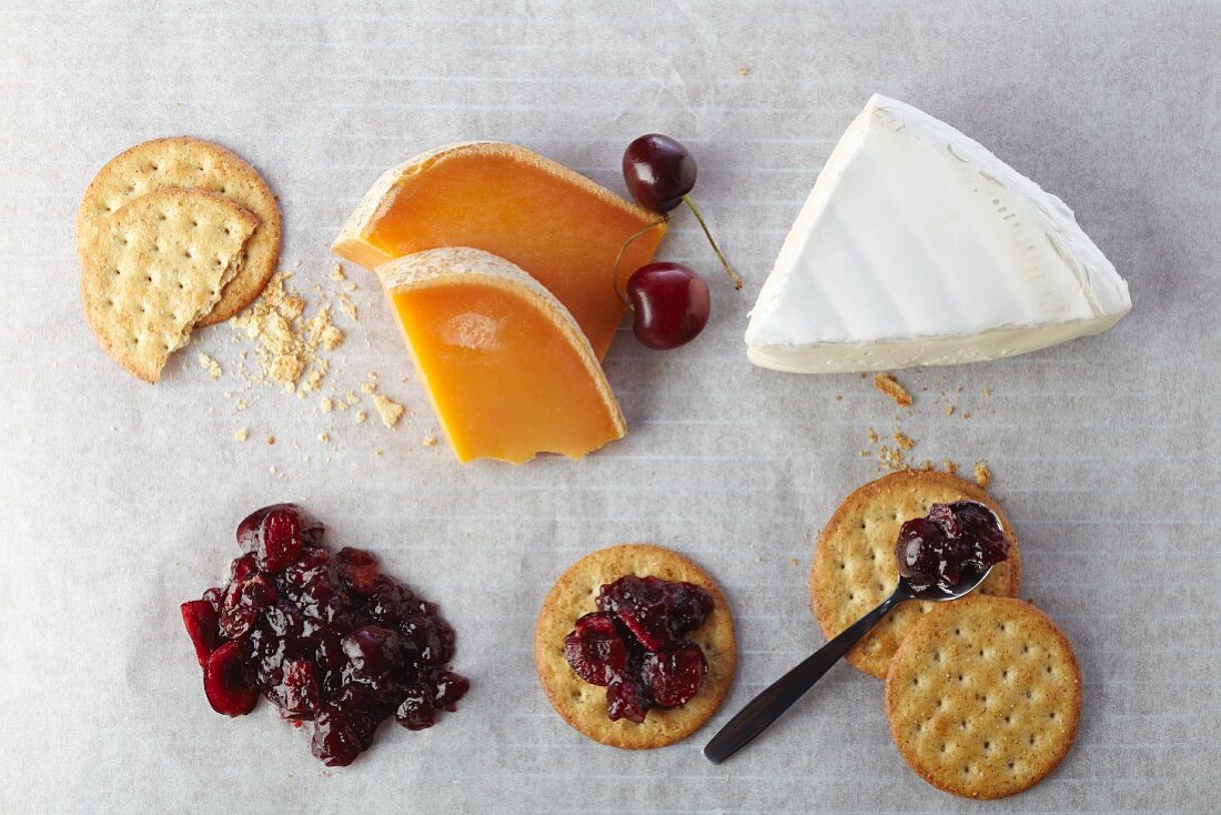 Assorted Cheese, Crackers and Cherry Compote