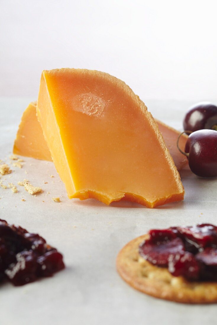 Cherry Compote on a Cracker with Cheddar Cheese
