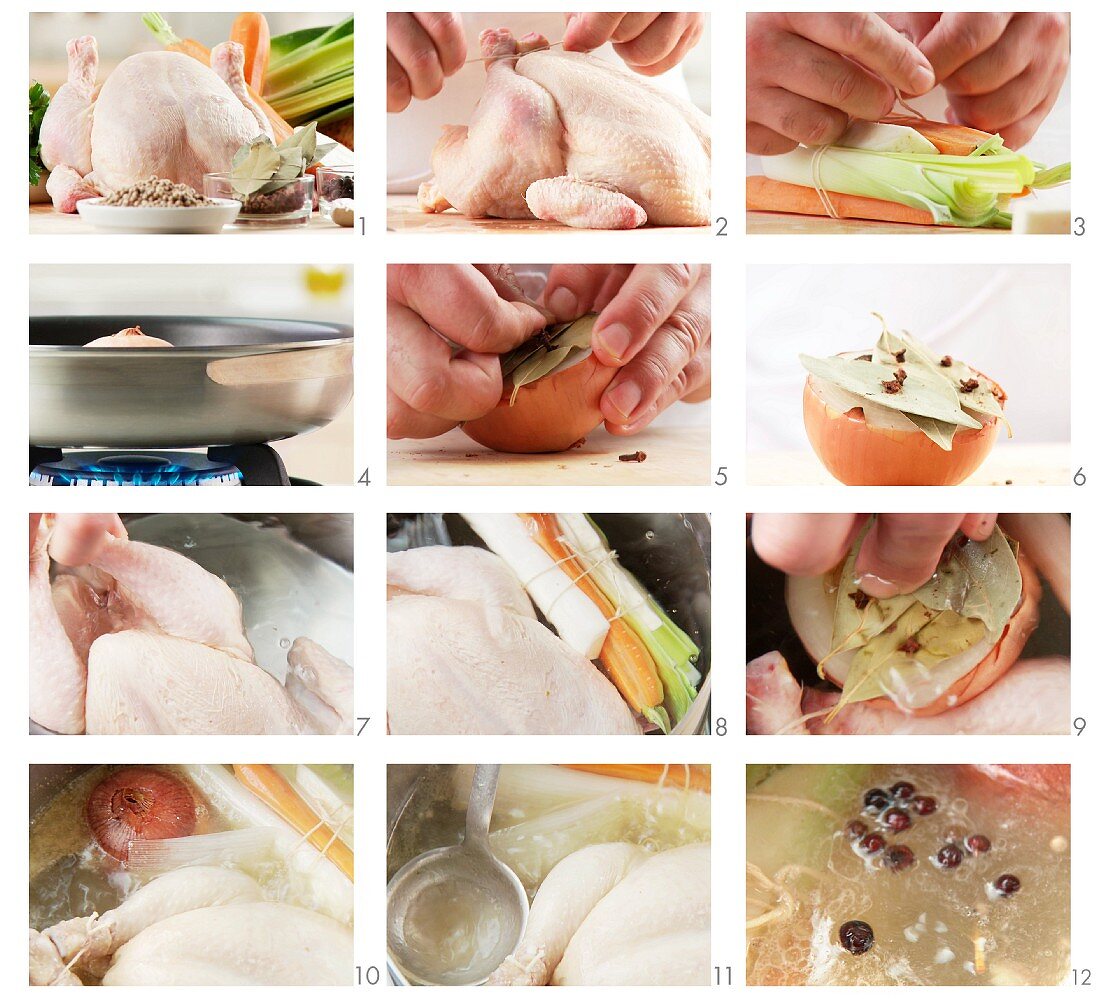 Chicken soup being prepared
