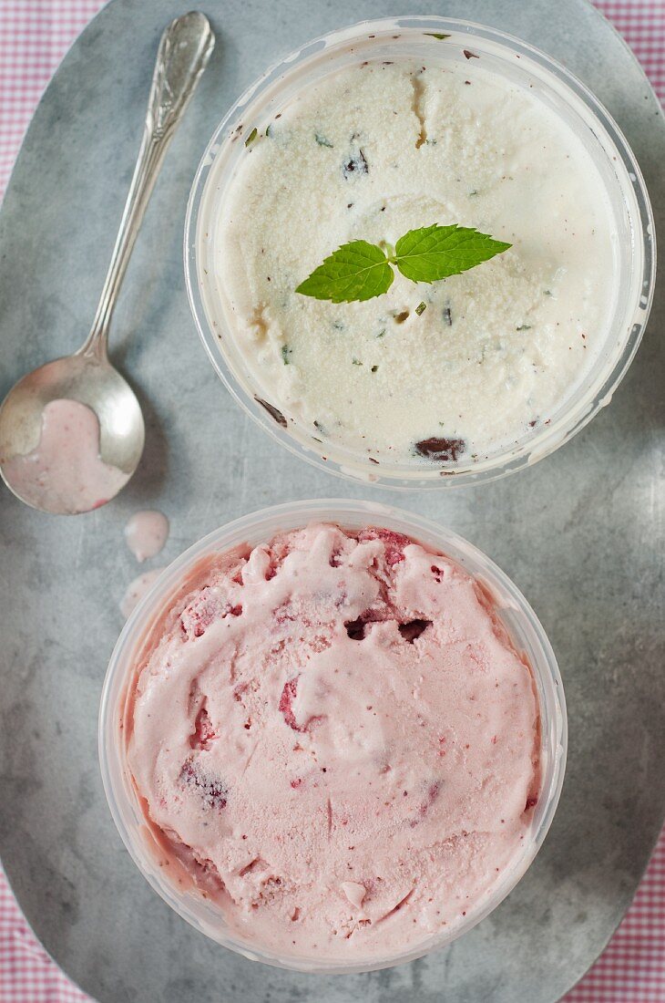 Homemade Ice Creams; Strawberry and Mint Chocolate Chip