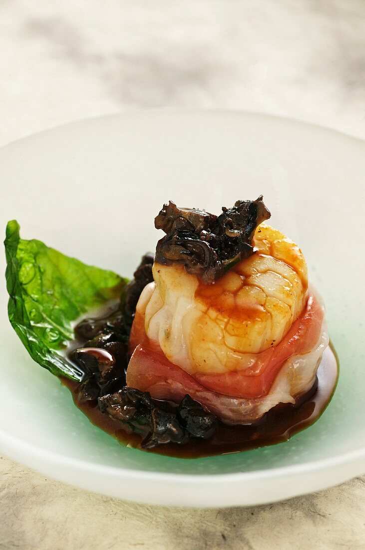 Scallops with giant African snail ragout