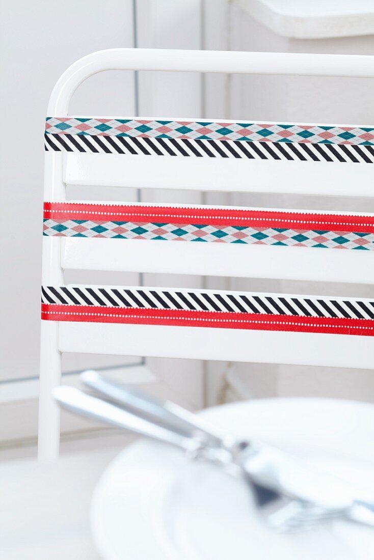 Chair back decorated with tape of various patterns