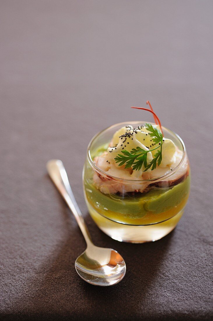 Lobster cocktail with citrus jelly and avocado purée