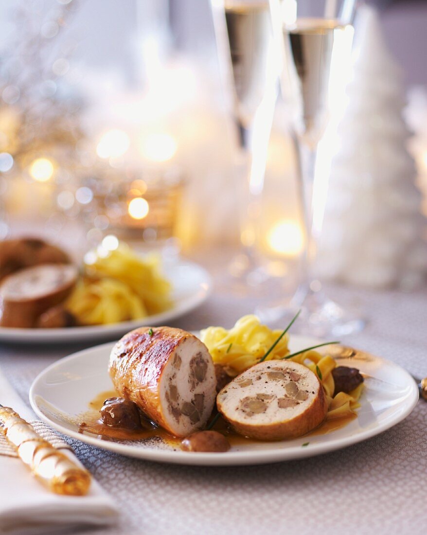 Turkey roulade with chestnuts and tagliatelle (Christmas)