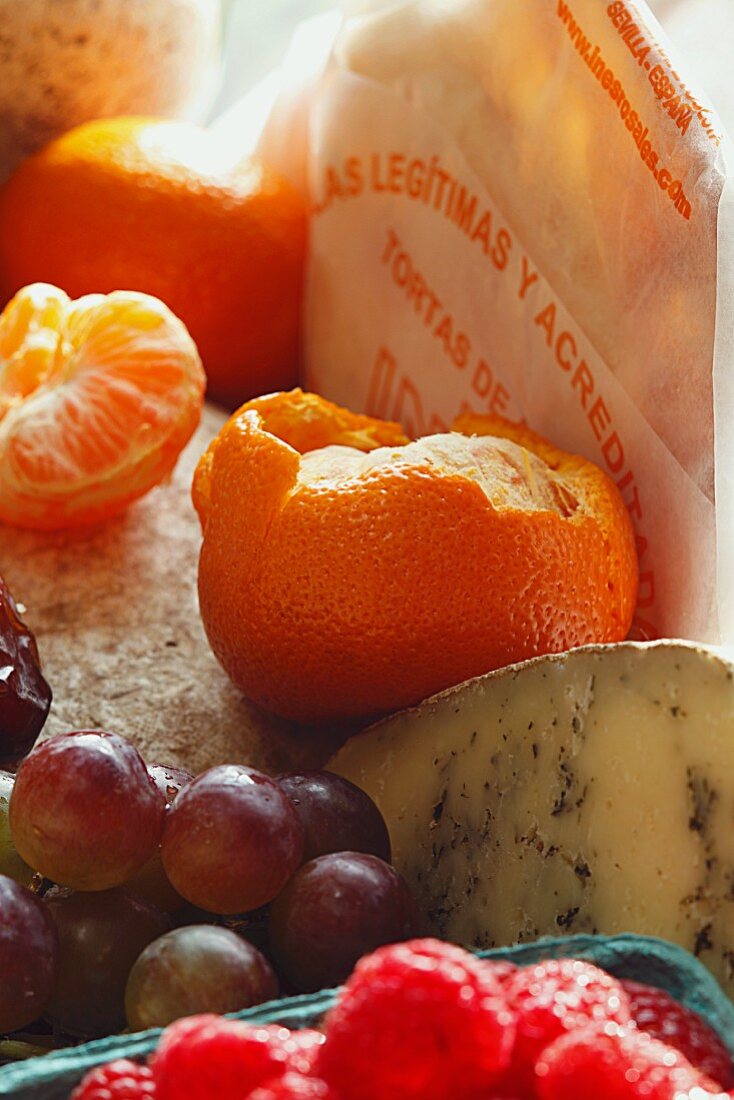 Tortas, Oranges, Grapes and Herbed Sheep Cheese
