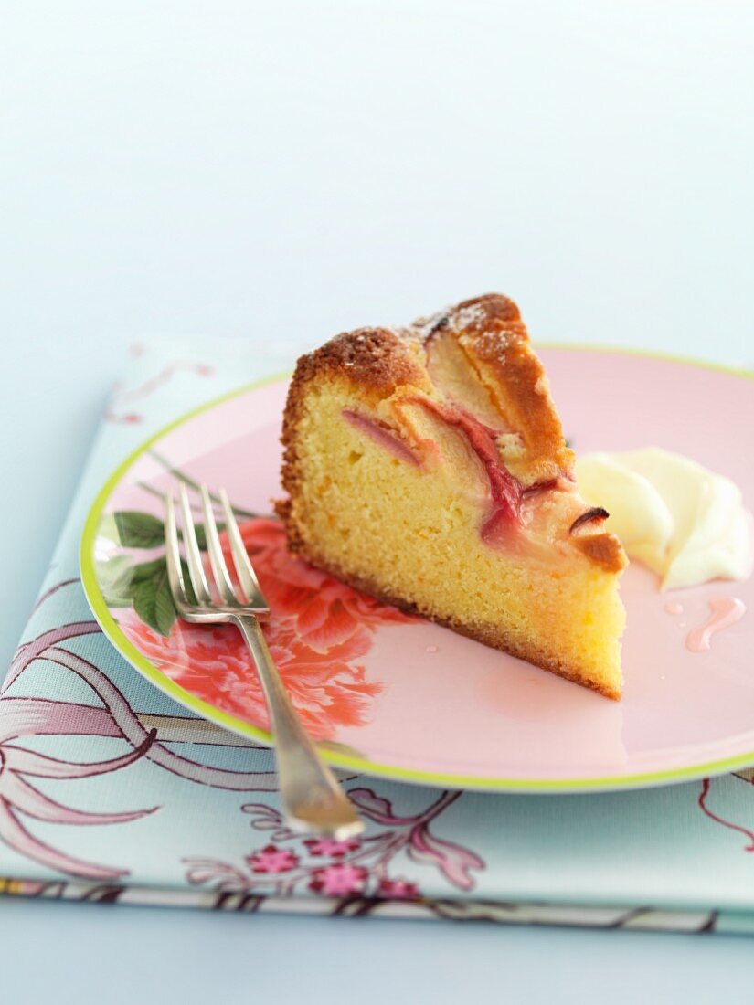 A slice of peach and syrup cake