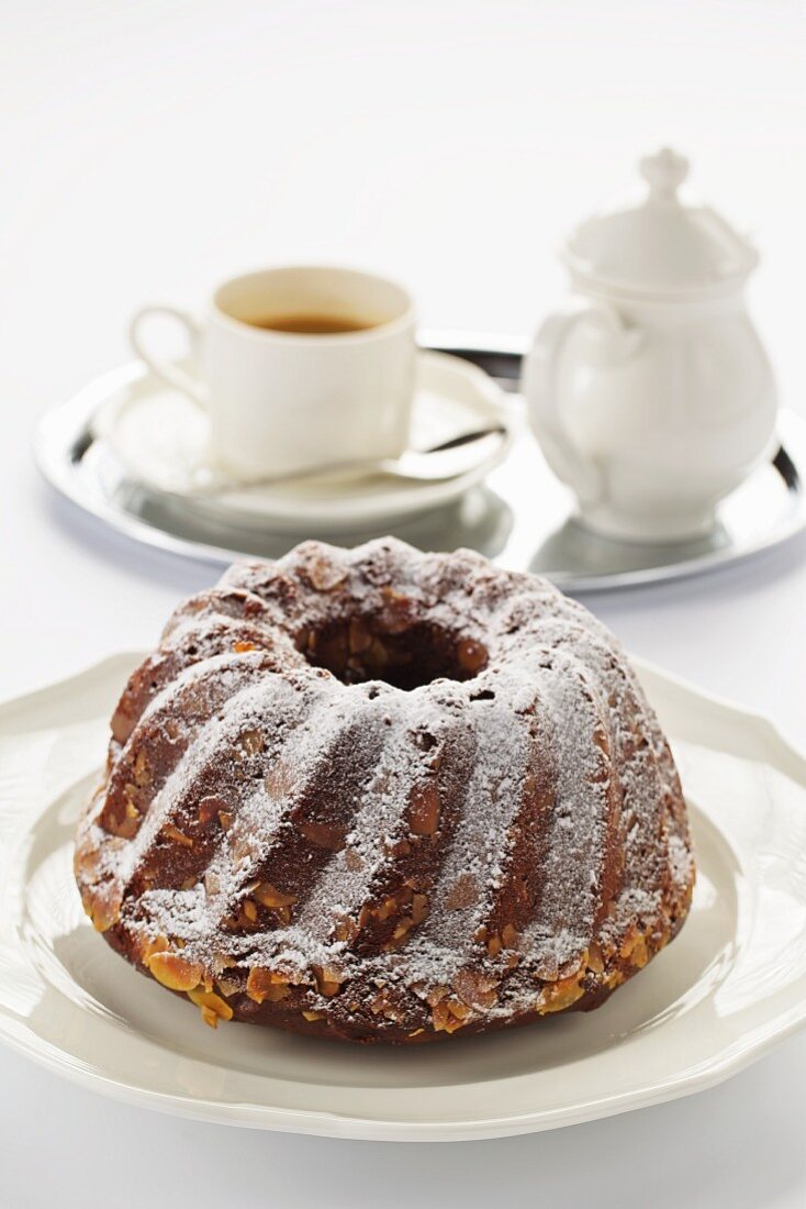 Chocolate and almond Bundt cake and coffee