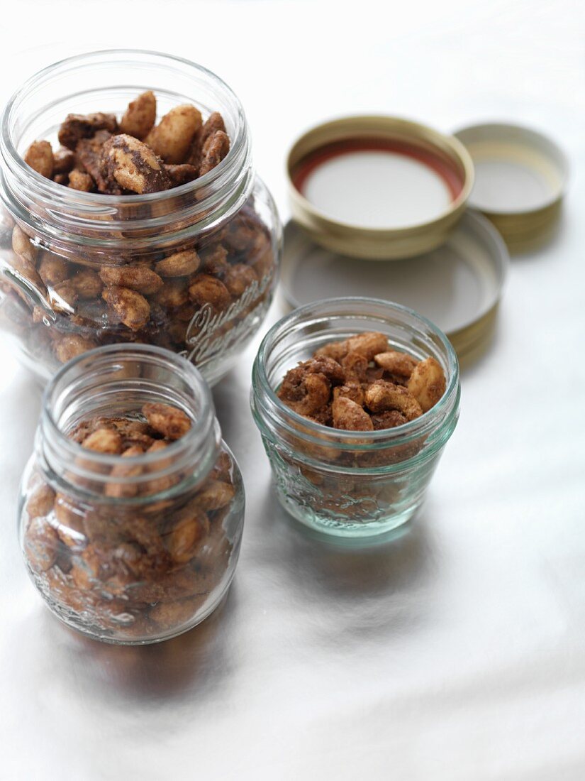 Spiced nuts in storage jars