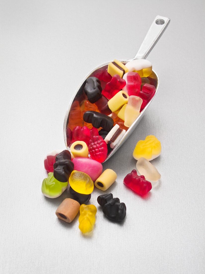 various sweets on a metal scoop