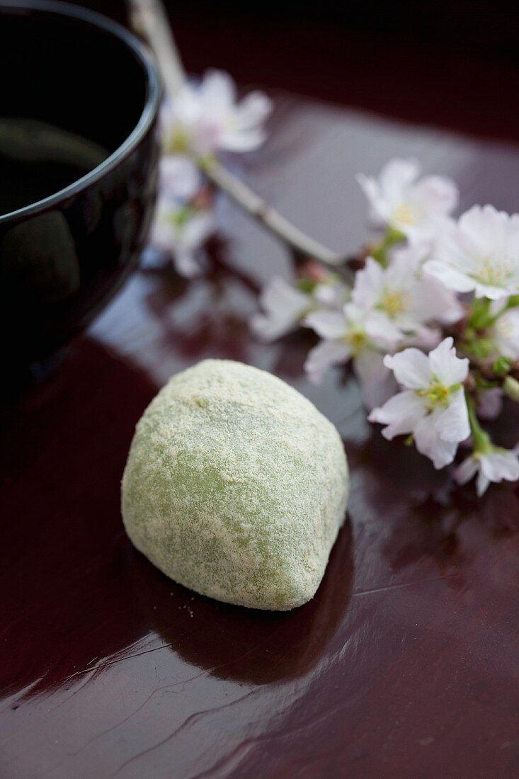 Mochi (Japanese rice cake) with cherry blossoms