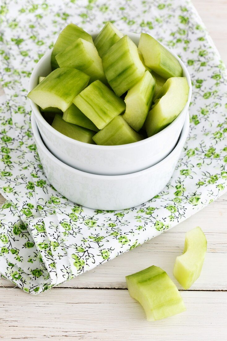 A bowl of sliced cucumber