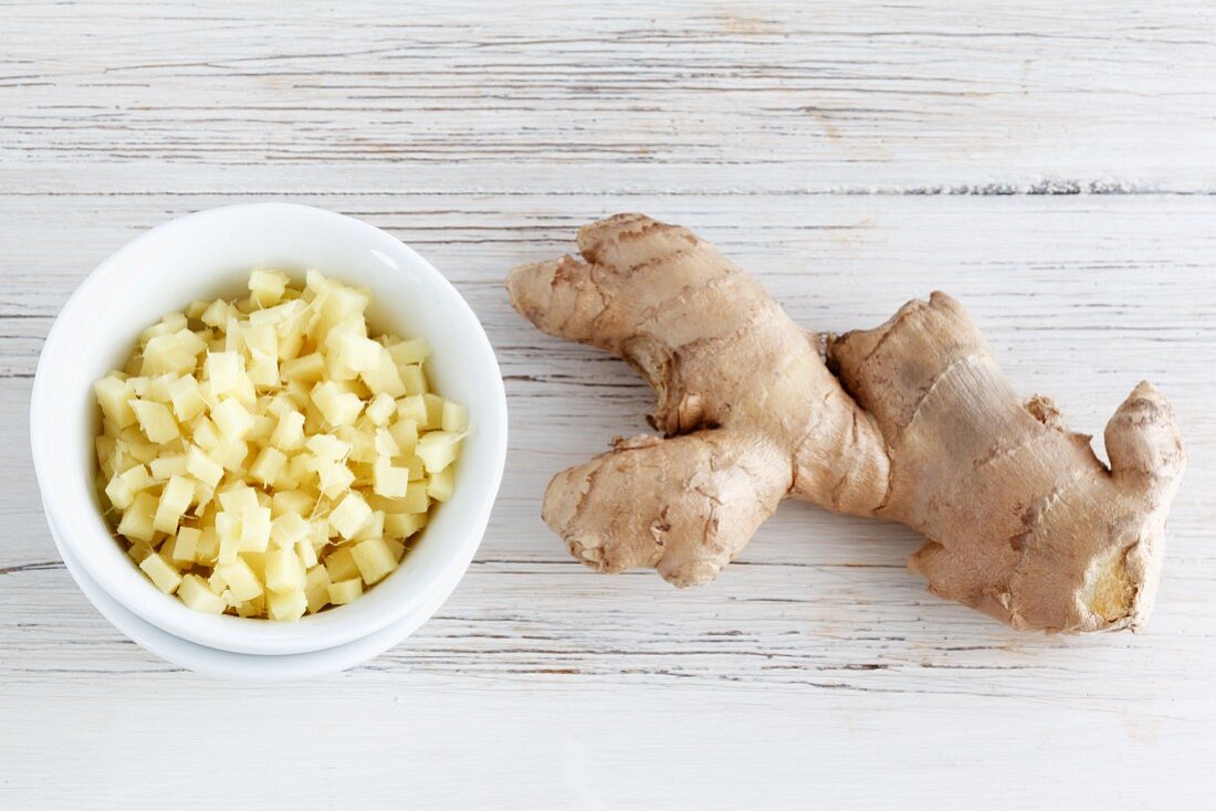 Chopped ginger and ginger root