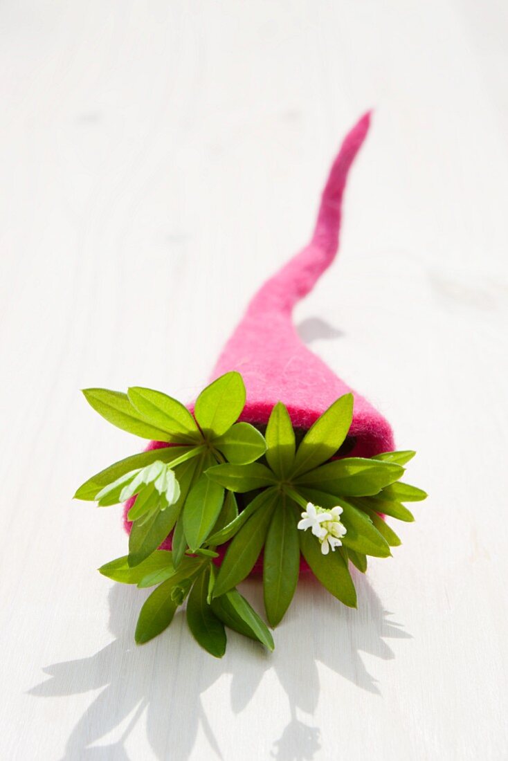 Waldmeister (Galium odoratum) in Füllhorn aus Filz